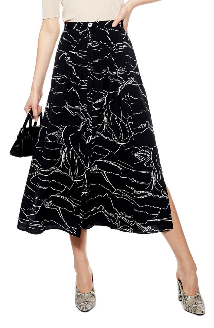 Women's Topshop Horse Scribble Midi Skirt Us (fits Like 10-12) - Black