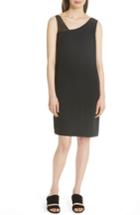 Women's Eileen Fisher Sheer Strap Silk Shift Dress, Size - Black
