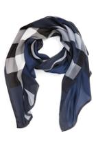 Women's Burberry 'ultra Mega Check' Washed Mulberry Silk Scarf, Size - Blue
