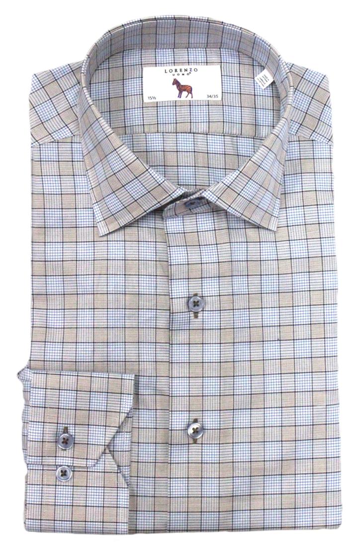 Men's Lorenzo Uomo Trim Fit Box Check Dress Shirt .5 - 34 - Beige