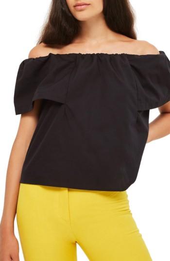 Women's Topshop Bardot Poplin Top Us (fits Like 0-2) - Black