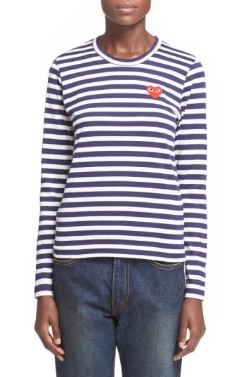 Women's Comme Des Garcons Play Stripe Tee - Blue