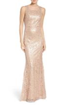 Women's Wtoo Sequin Embroidered Cowl Back A-line Gown