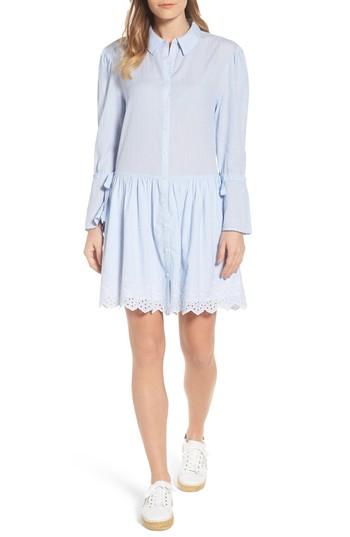 Women's Caslon Pinstripe Eyelet Trim Cotton Shirtdress - Blue