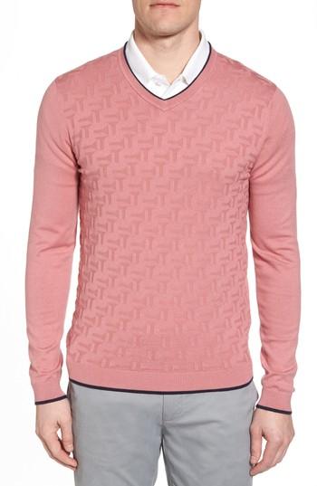 Men's Ted Baker London Armstro Tipped Golf Tee Sweater (l) - Pink