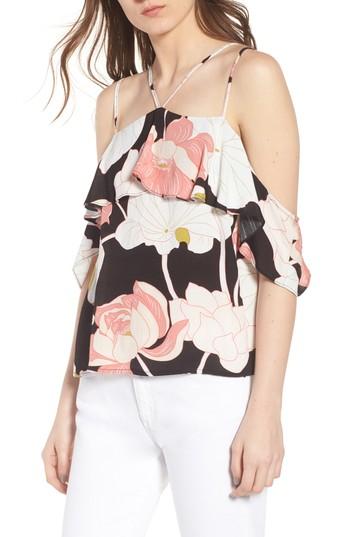 Women's Cupcakes And Cashmere Bixby Water Lilies Cold Shoulder Top, Size - Black