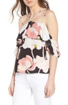 Women's Cupcakes And Cashmere Bixby Water Lilies Cold Shoulder Top, Size - Black