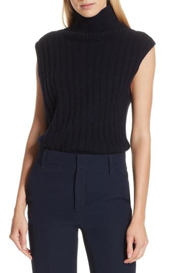 Women's Vince Mixed Rib Wool & Cashmere Sleeveless Sweater - Blue