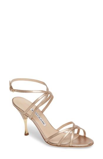Women's Manolo Blahnik Naro Ankle Strap Sandal Us / 36eu - Metallic