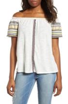 Women's Lucky Embroidered Off The Shoulder Cotton Top - Ivory