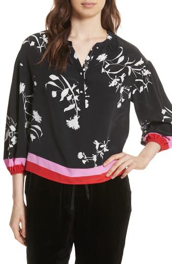 Women's Joie Eilga Floral Silk Blouse, Size - Black