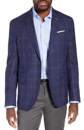 Men's Ted Baker London Konan Trim Fit Windowpane Wool Sport Coat L - Blue