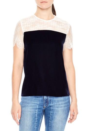 Women's Sandro Lace Shoulder Velvet Top - Blue