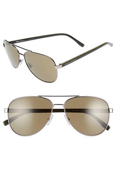 Men's Boss '0761/s' 60mm Polarized Aviator Sunglasses - Matte Ruthenium Khaki