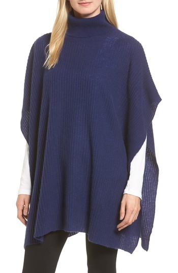 Women's Halogen Cashmere Turtleneck Poncho, Size - Blue