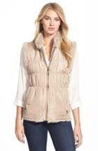 Women's Linda Richards Reversible Genuine Rabbit Fur & Ruched Silk Vest With Knit Back - Blue