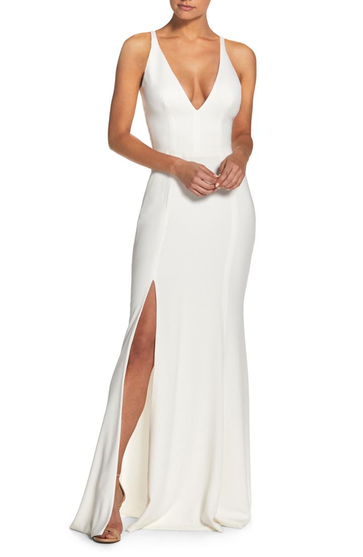 Women's Dress The Population Iris Slit Crepe Gown, Size - White