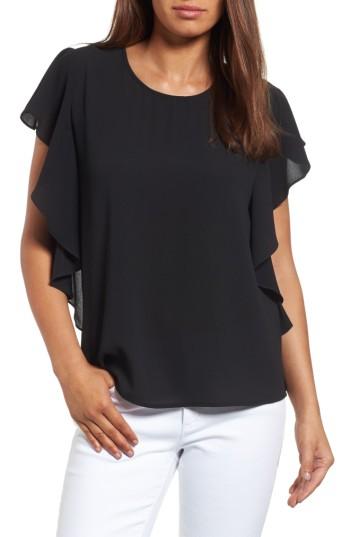 Women's Bobeau Flutter Sleeve Top - Black