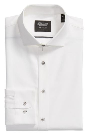 Men's Nordstrom Men's Shop Tech-smart Trim Fit Stretch Texture Dress Shirt 32/33 - White