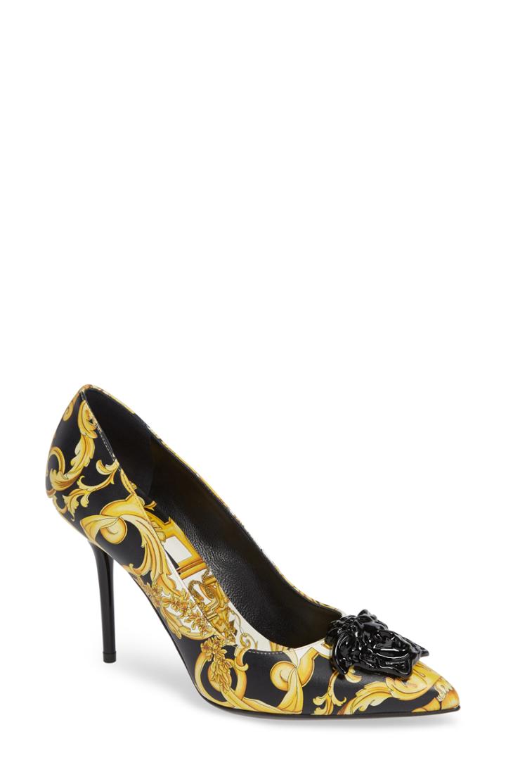 Women's Versace Palazzo Medusa Pointy Toe Pump Us / 36eu - Metallic