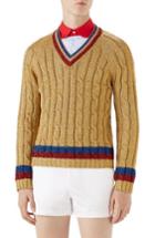 Men's Gucci Cable Knit V-neck Sweater - Metallic