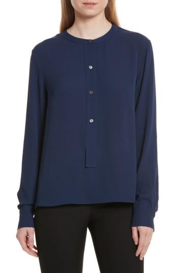 Women's Theory Isalva Classic Georgette Silk Blouse - Blue/green
