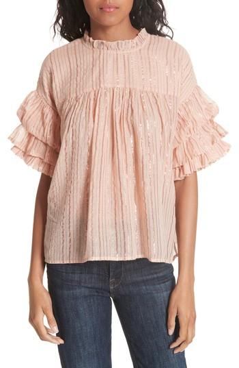 Women's Ulla Johnson Deniz Metallic Stripe Blouse - Pink