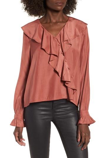 Women's Moon River Unbalanced Ruffle Top - Pink