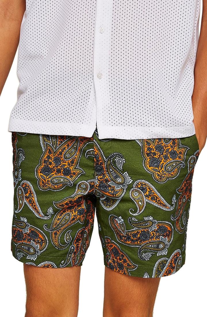 Men's Topman Slim Fir Paisley Print Shorts - Blue