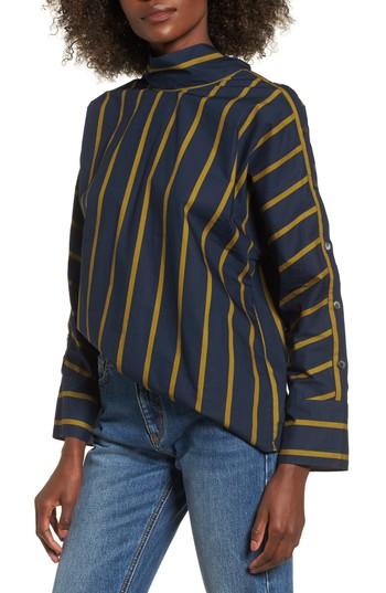 Women's Evidnt Stripe Button Sleeve Shirt - Blue