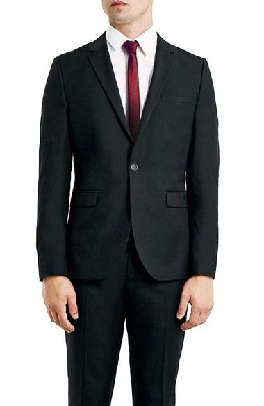 Men's Topman Skinny Fit Black One-button Suit Jacket - Black