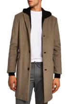 Men's Topman Wool Blend Overcoat, Size - Beige