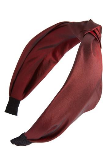 Cara Knotted Taffeta Headband, Size - Burgundy