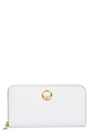 Women's Fendi Logo Zip Around Leather Wallet - White
