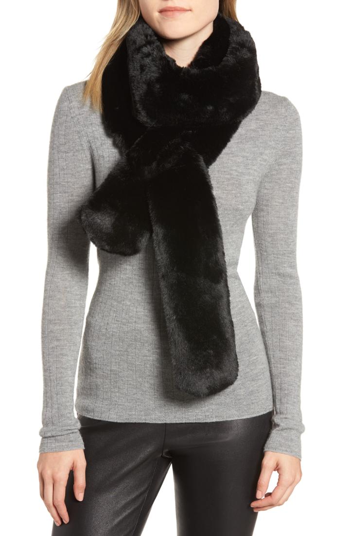 Women's Trouve Faux Fur Long Scarf, Size - Black