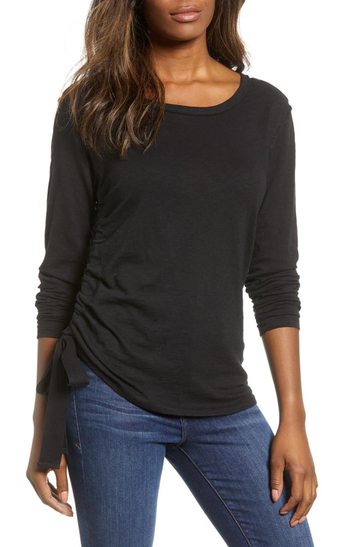 Women's Caslon Side Shirred Top, Size - Black