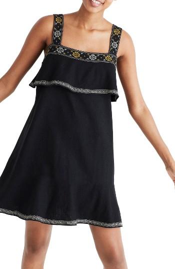 Women's Madewell Embroidered Popover Dress, Size - Black