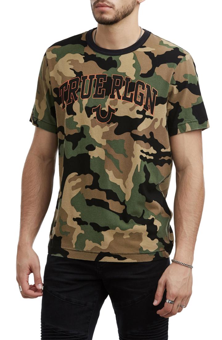 Men's True Religion Brand Jeans Logo Camo T-shirt, Size - Green