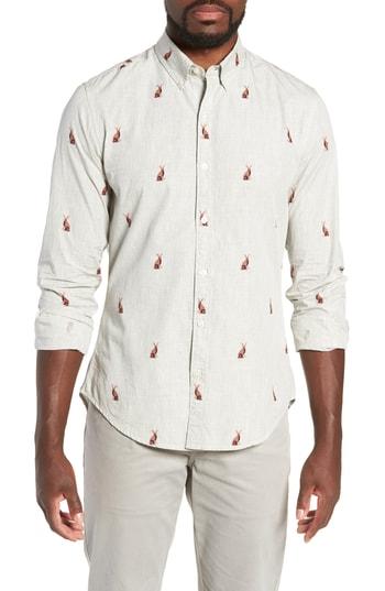 Men's Bonobos Washed Button Down Slim Fit Rabbit Print Sport Shirt R - Grey