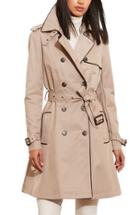 Petite Women's Lauren Ralph Lauren Faux Leather Trim Trench Coat P - Beige