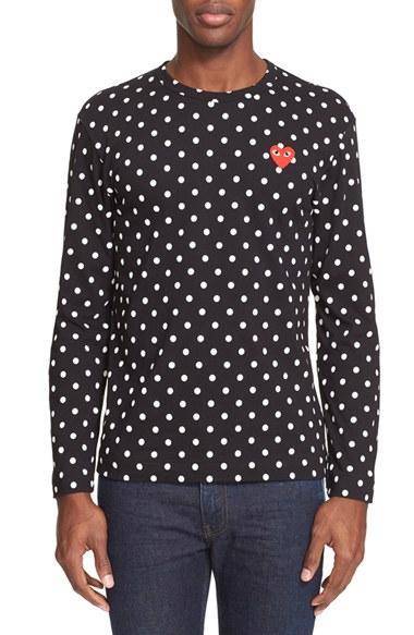 Men's Comme Des Garcons Play Dot Print Long Sleeve Crewneck T-shirt