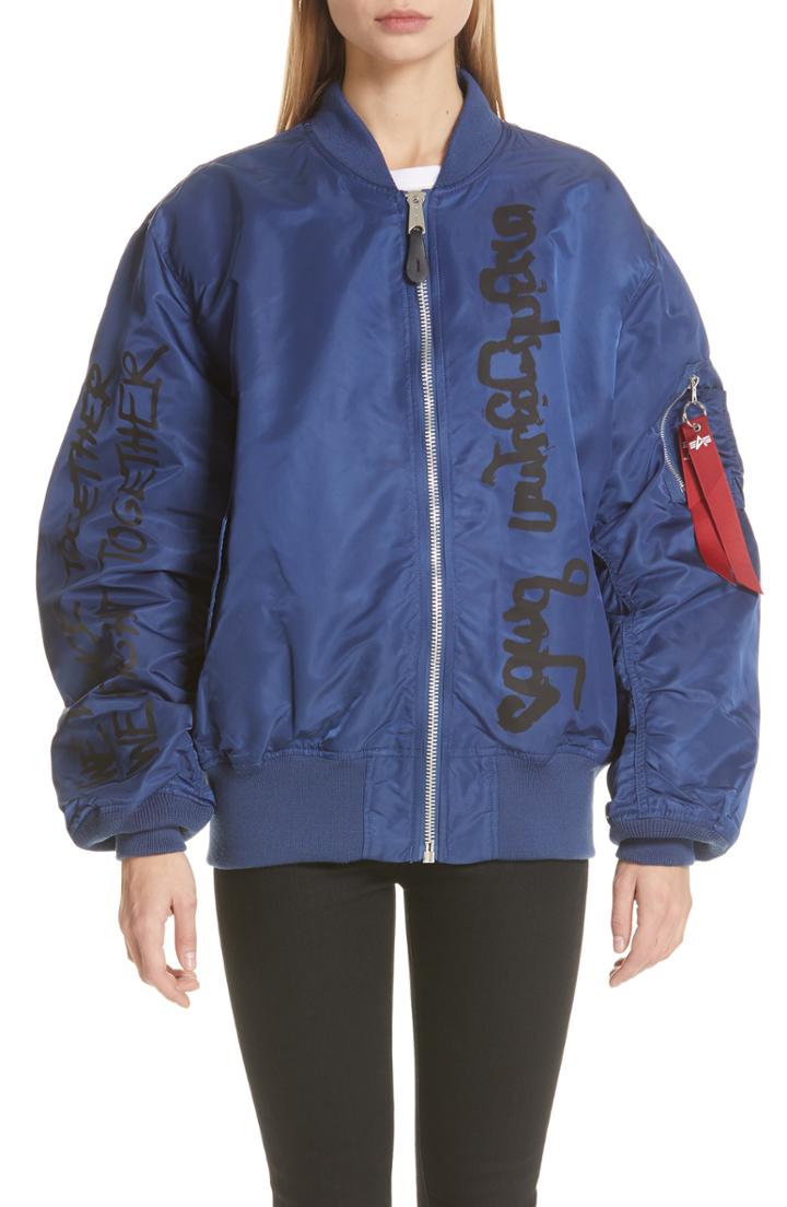 Women's Vetements Lightweight Reversible Bomber Jacket - Blue