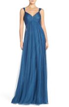 Women's Monique Lhuillier Empire Waist Tulle Twist Front Gown - Blue