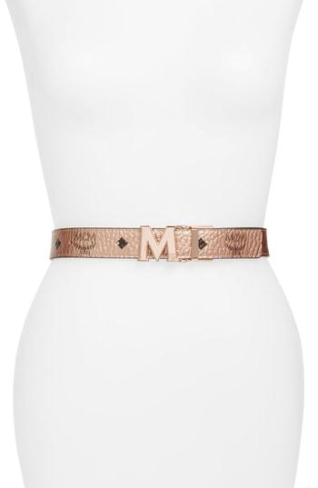 Women's Mcm Visetos Logo Belt, Size - Tc Champagne