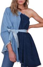 Women's Donni Charm Sway Frayed Two-tone Denim Poncho, Size - Blue