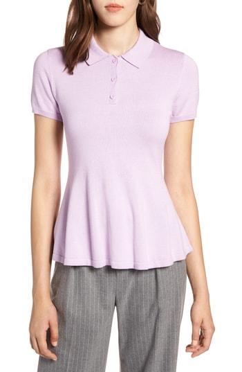 Women's Halogen Peplum Polo Sweater, Size - Purple