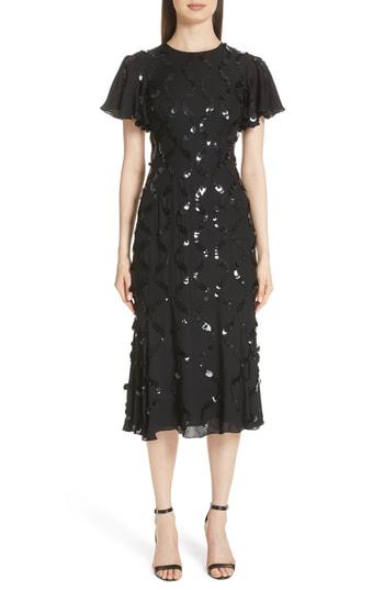 Women's Sachin & Babi Noir Sequin Flutter Sleeve Silk Dress - Black