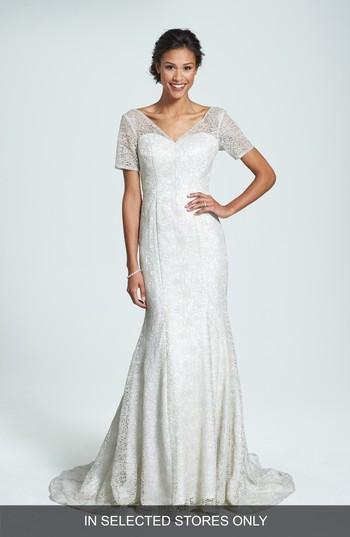 Women's Olia Zavozina Ivy Metallic Lace Trumpet Gown, Size - Ivory