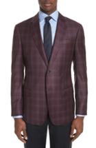 Men's Emporio Armani G Line Trim Fit Windowpane Wool Sport Coat Us / 50 Eur - Red
