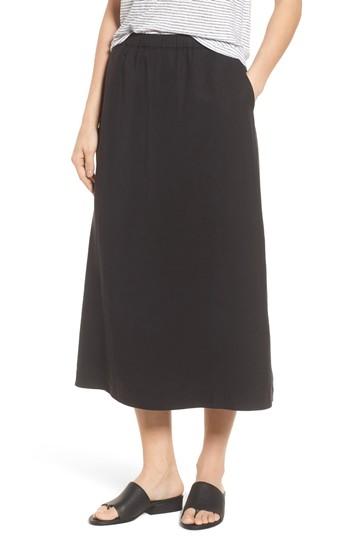 Women's Eileen Fisher Tencel & Linen Midi Skirt, Size - Black